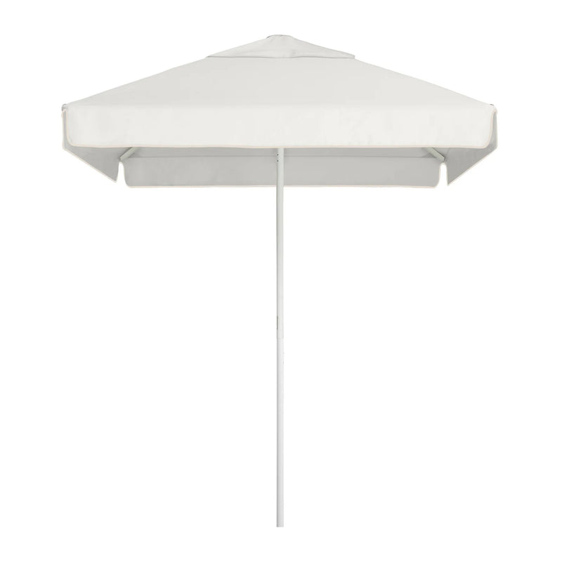 White Caspar Patio Umbrella by Basil Bangs with 200 cm square canopy, UPF50+ protection, and durable marine-grade components for outdoor elegance.