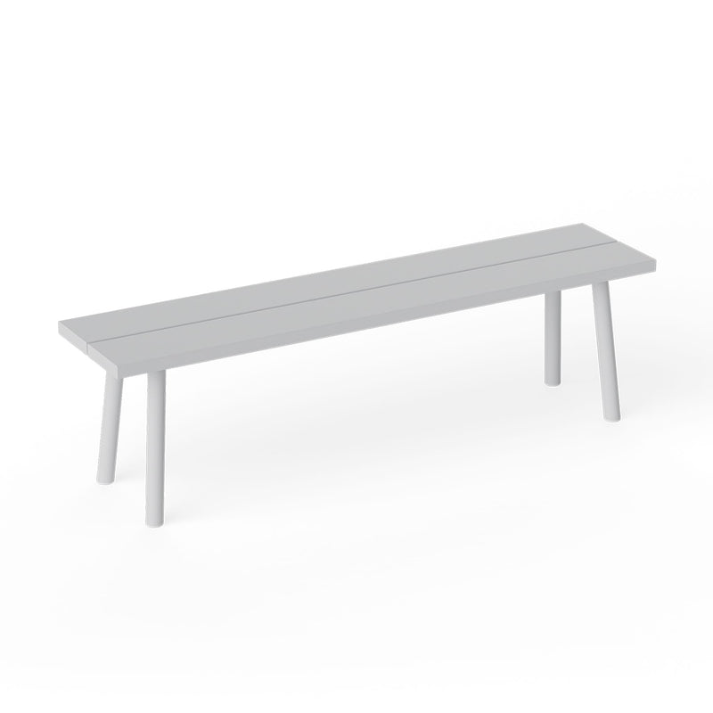 Fred’s Bench in light grey is a modern aluminum bench designed for relaxed outdoor seating.