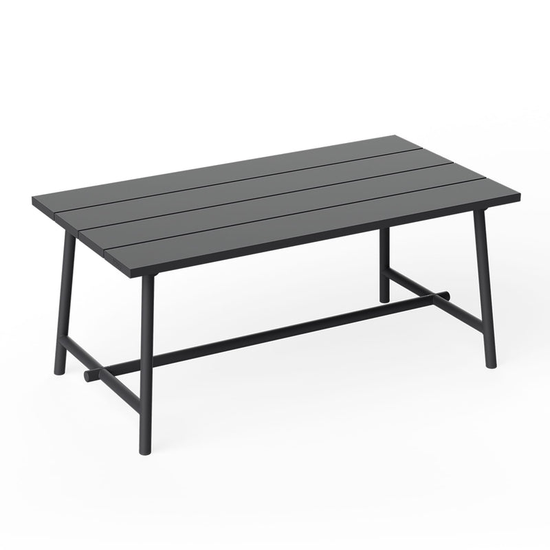 Fred’s Medium Table in anthracite is a modern aluminum outdoor table for shared meals.