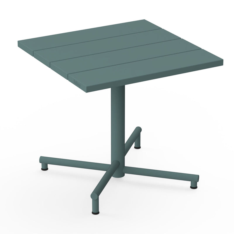 Fred’s Square Bistreau in dark sage is a compact outdoor table designed for small spaces.
