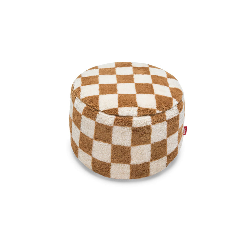 Compact teddy pouf with a playful graphic pattern and anti-slip base in Almond Cream.
