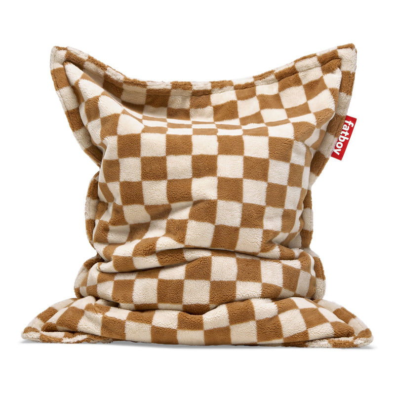 Plush teddy bean bag in Almond Cream with a slim profile, perfect for bedrooms, reading corners, and lounging.