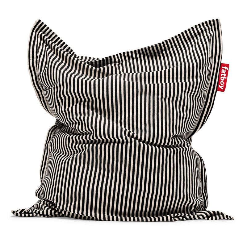 Lightweight indoor bean bag with striped terry fabric in Black Cream and long-lasting comfort.