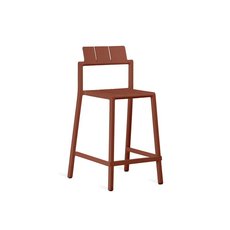 Yard counter stool by TOOU Design in rust red, featuring a 68 cm seat height, durable polypropylene, and a sleek, stackable design.